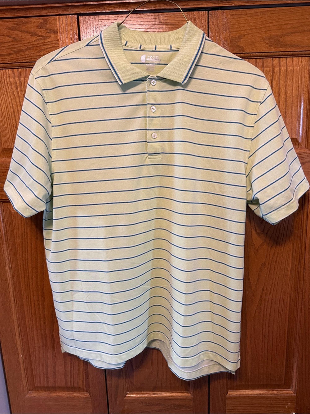 Izod Men’s Light Green Polo with Navy Stripe